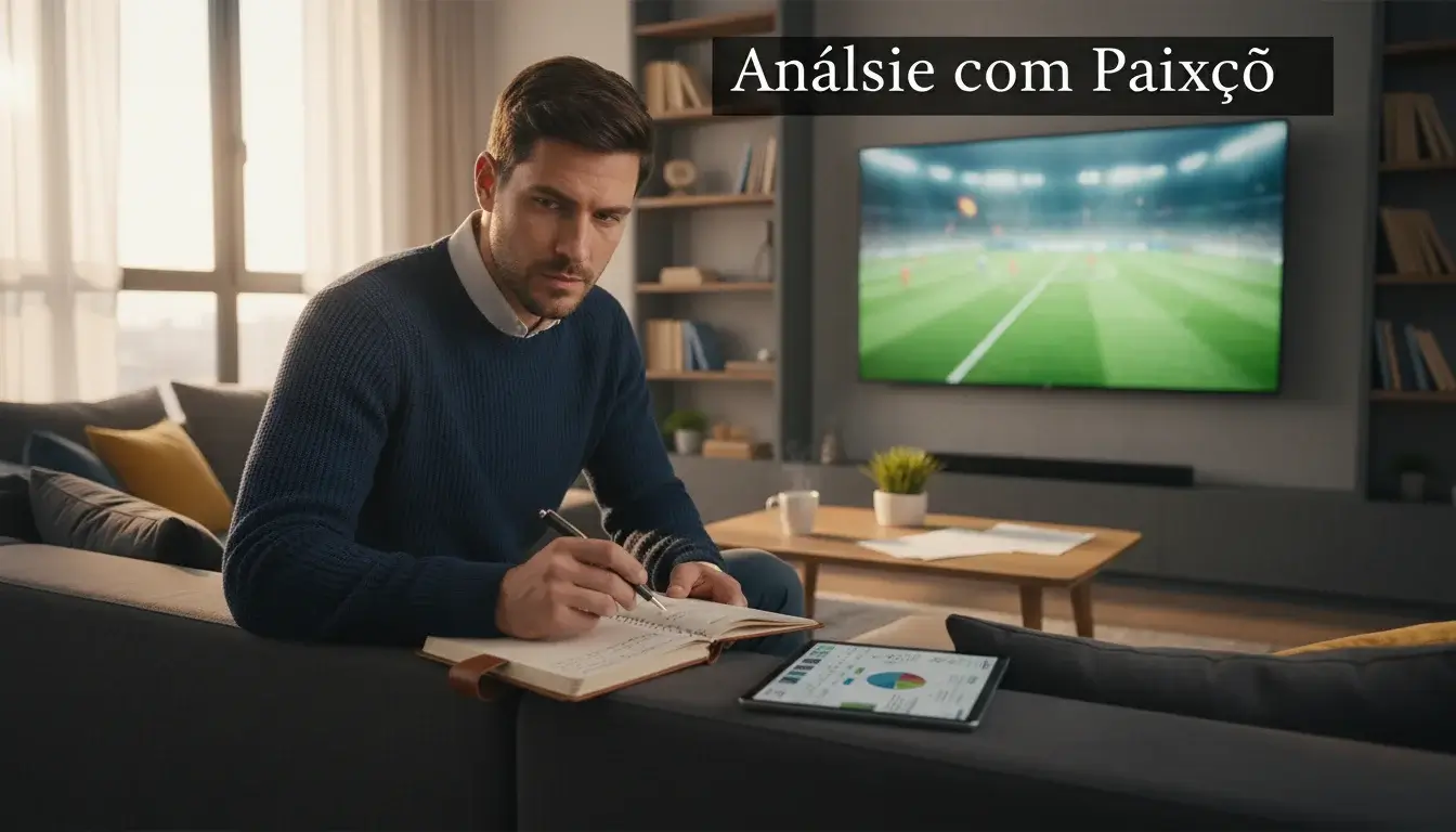 Pessoa a tomar notas enquanto assiste a um jogo de futebol na televisão