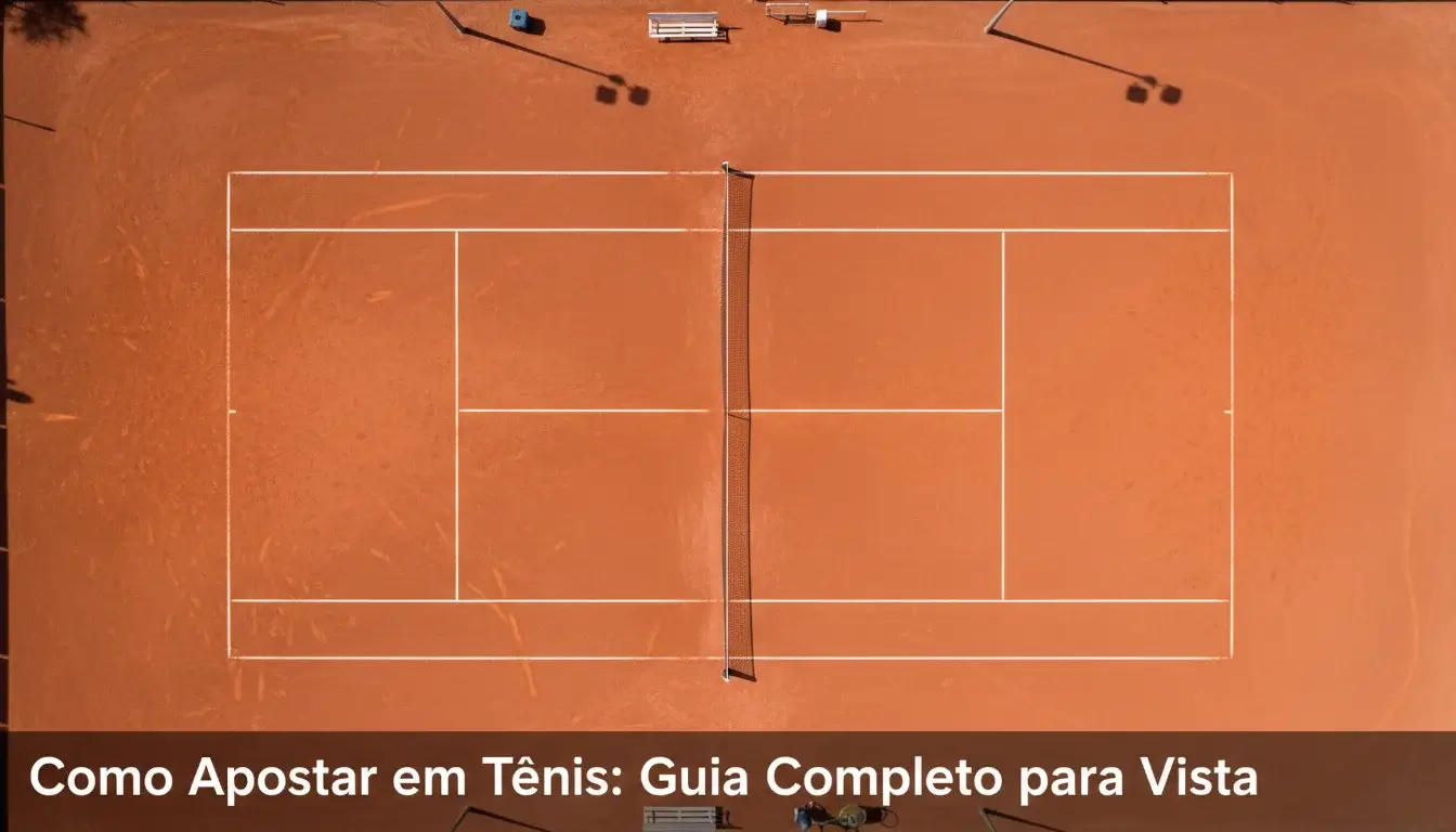 Vista aérea de um court de ténis de terra batida com linhas brancas