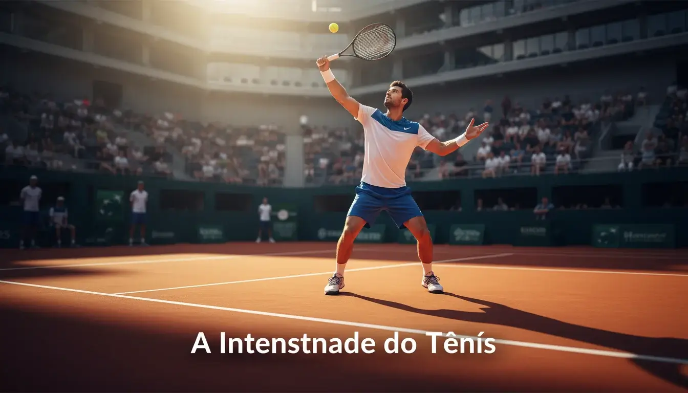 Jogador de ténis a preparar um serviço num court profissional