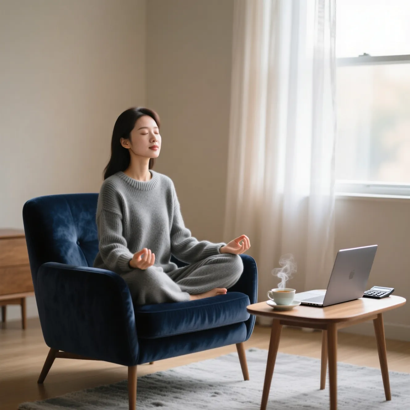 Pessoa em posição calma e meditativa, representando controlo emocional nas apostas
