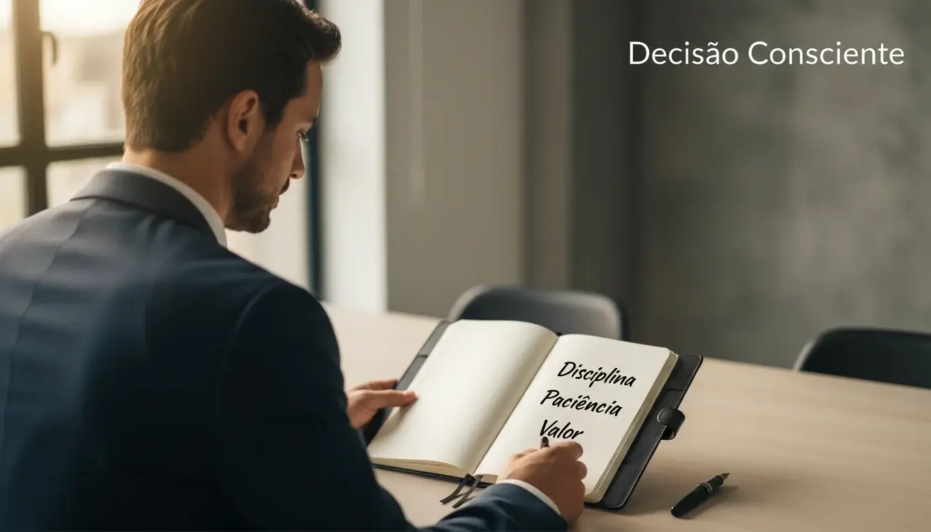 Pessoa pensativa a olhar para notas num bloco