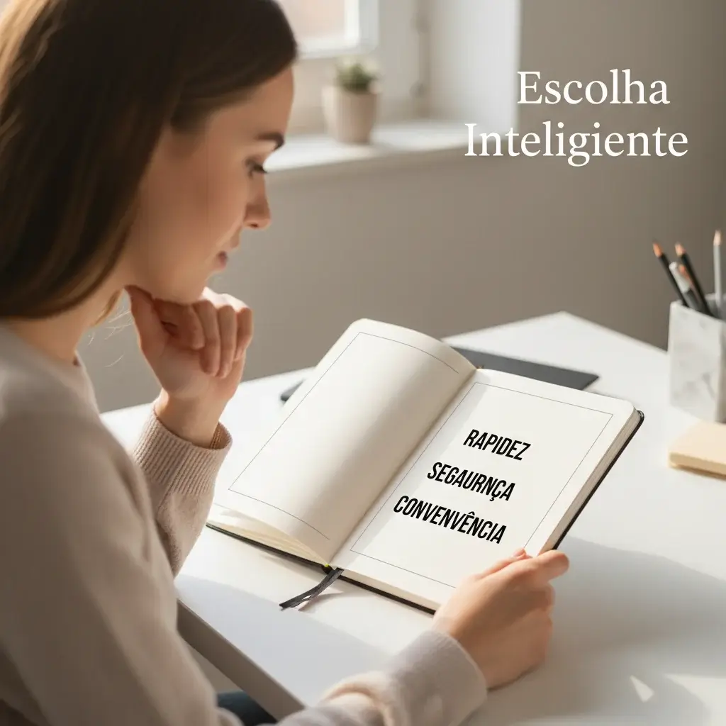 Pessoa a tomar uma decisão comparando opções num papel