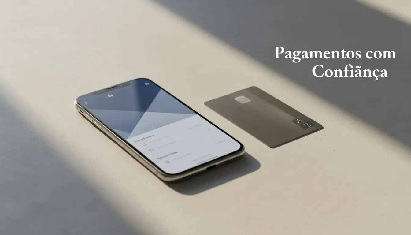 Smartphone e cartão bancário numa mesa