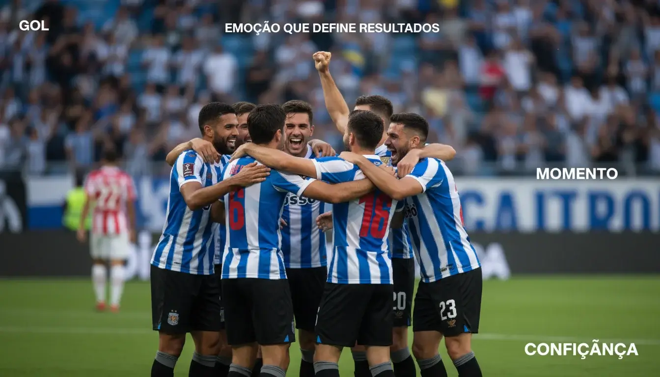 Jogadores de futebol a celebrar um golo no relvado