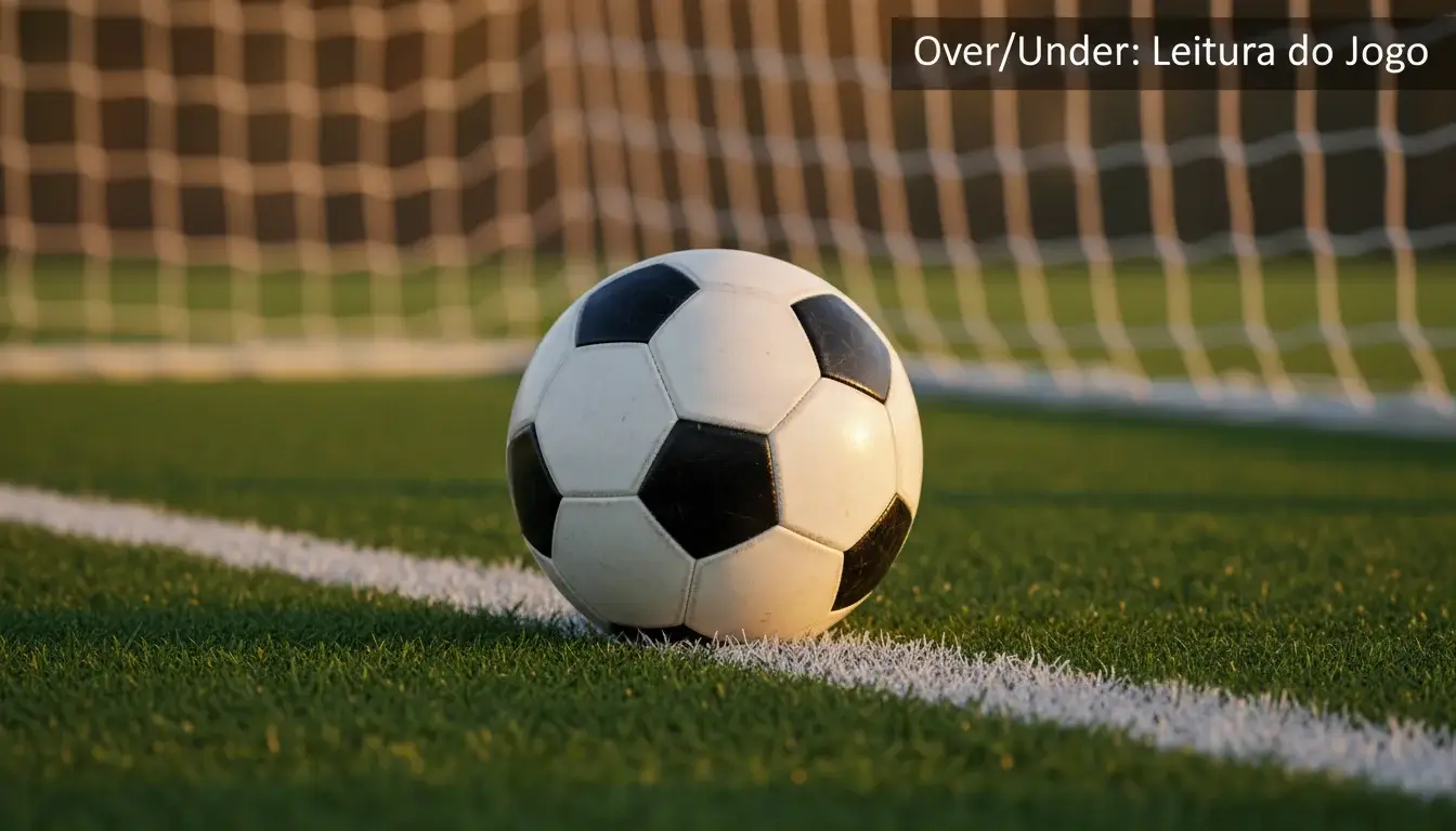 Bola de futebol junto à linha de golo numa baliza