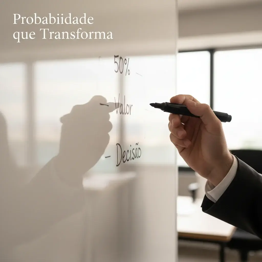 Pessoa a escrever percentagens e cálculos num quadro branco
